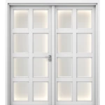 ابواب خشب فاخر بريميوم للمداخل، ثنائي، مقاس 220 × 235 سم، سمك 6 سم، ابيض خشبي، موديل GPR05