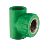 PPR Tee with Female Insert Chanal  Size ½ × ¾ inch  height 60 mm green  Color 