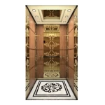 مصعد فيلا فاخر، ديكور كلاسيكي وزخرفة ذهبية، سرعة 0.4 م/ث، 5 ركاب، حمولة 400 كجم، تشطيب داخلي بـ PVC