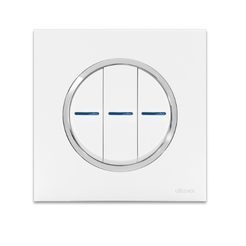 Circular Electric Switch 3 Gang 2 Way 10 Amp 7x7 cm White Chrome Ring | Al Fanar
