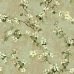 American Wallpaper Green Color Floral Design, Size 10mx0.53m, Model TB4218