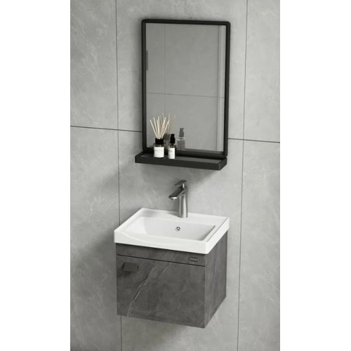 Wooden Decorative PVC Washbasin 43×36 cm, Gray Color | Albayt Alaniq Sanitary Tools