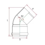 UPVC Plastic Elbow 45° Diameter 110 mm, Length 220 mm, Grey Color | Cosmoplast Factory