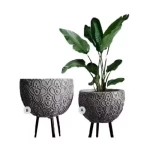 Gray Fiberglass Planter with Metal Stand, 31×46 cm