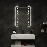 مرآة سيلفر مستطيلة مزخرفة مع إضاءة ليد مخفي باللمس، مقاس 60 × 80 سم، لون فضي