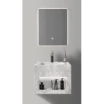 Artificial Marble Sink Single Basins With 3 Color LED mirrors, Marbled Gray Color, Size 50 cm 