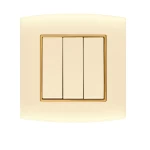 Electrical light switch 3 gang 10 Amp Omnia Alfanar Size 7×7 cm Color Gold with Gold Ring