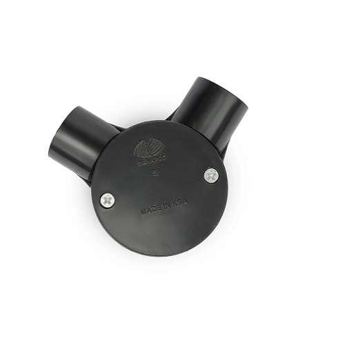 UPVC Rigid Conduit Circular Junction Box Two Way A Type 25 mm Black | Al-Manar Pipes Factory