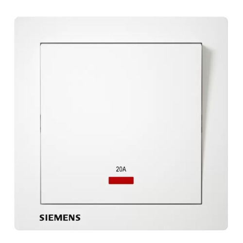 مفتاح مفرد 20 امبير ثنائي القطب مع مؤشر ضوئي (نيون) أبيض 86×86 مم 250 فولت | Siemens