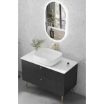 Marble Top Decorative Washbasin Size 80 cm, Gray Color With Wooden Cabinet And a Mirror