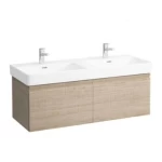 Loven Double Cabinet for Two Wall-Hung Washbasins, Size 130 cm, Beige 