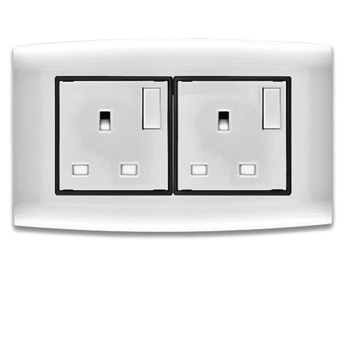 Electrical Switch Socket 2g Switch 2 Way 13 Amp Omnia 7x14 cm Silver with Black Ring | Al Fanar