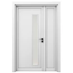 باب ثنائي خشبي كلاسيكي،  لون ابيض خشبى، مقاس 160 × 235 سم، سمك 6 سم، موديل GDO5