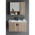 Single Basin Washbasin With Wooden Cabinet And Pharmacy With Mirror Size 60 cm, Wooden Beige Color
