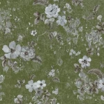 ورق جدران ايطالي لون اخضر تصميم ورود، مقاس 10 م×0.70 م، موديل rc17014