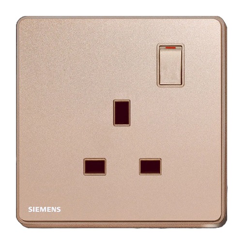 فيش مفرد 13 امبير مع مفتاح تشغيل ومؤشر 86×86 مم، ذهبي وردي | Siemens (Delta Arina)