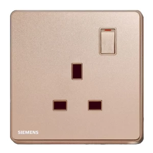 فيش مفرد 13 امبير مع مفتاح تشغيل ومؤشر 86×86 مم، ذهبي وردي | Siemens (Delta Arina)