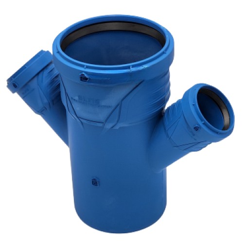 PPR Plastic Double Branch °87.5, 110 x 110 mm, 300 mm Long, Blue | Al mona for innovative pipe solutions
