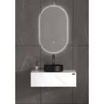 Artificial Marble Decorative Washbasin Two Piece, 60 cm, Width 50 cm, Depth 25 cm, with LED Mirror, White