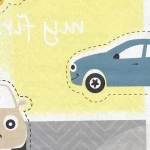 ورق جداري شبابي لون اصفر مع ازرق، بني و ابيض، طول 10 م، عرض 53 سم