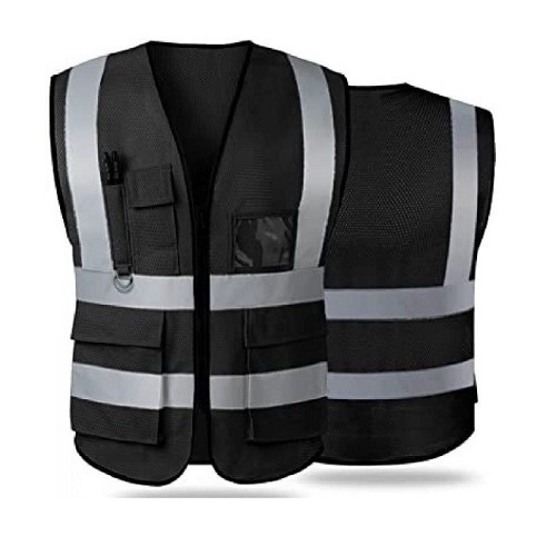 Reflective Safety Vest 2 inch Wide, Black Color with Three Pockets and Card | 