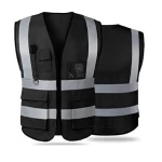 سترة سلامة عاكسة، مزودة بثلاث جيوب وبطاقة تعريف، عرض 2 إنش، لون اسود