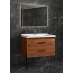 Wooden Bathroom Washbasin with Ceramic basin and LED Mirror, Width 80 cm, Height 48 cm, Depth 46 cm