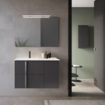 خزانة حمام مع مغسلة ومرايا، لون رمادي، مقاس 90  سم