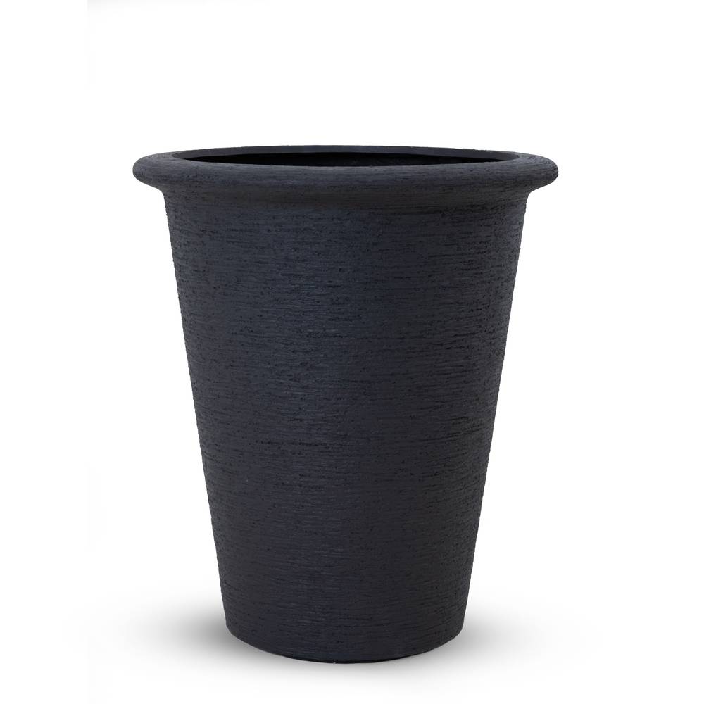 Fiberglass Plant Pot Cylinder Shape Width 57cm Height 48cm Dark Grey | Verde