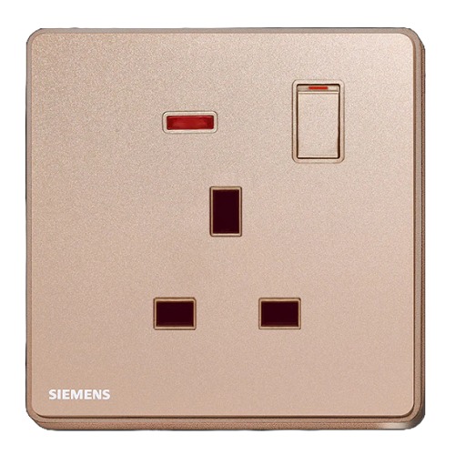 فيش مفرد 13 امبير مع مفتاح تشغيل ومؤشر نيون، 86×86 مم، ذهبي وردي | Siemens (Delta Arina)