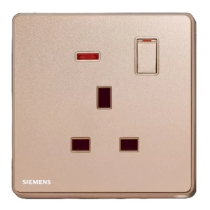 فيش مفرد 13 امبير مع مفتاح تشغيل ومؤشر نيون، 86×86 مم، ذهبي وردي | Siemens (Delta Arina)