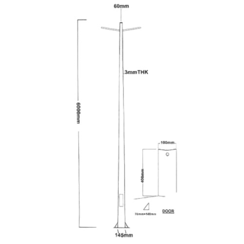 Street Lighting Pole 6 m Length, 3 mm Thickness, 400 mm Base | 