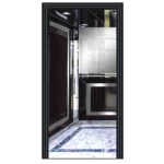 كابينة مصعد من PVC ، مرآة نصفية، زوايا فضية، وأرضية رخامية بتصميم مزخرف