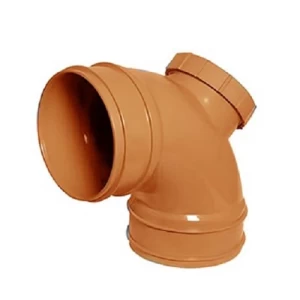 كوع UPVC زاوية 87.5° بسدة فحص قطر 82 ملم طول 170 ملم لون برتقالي | مصنع Cosmoplast