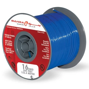 سلك كهرباء سعودي امريكي THHN 16 AWG، 600 فولت، نحاس مجدول عزل PVC غلاف نايلون، لون ازرق | بحرة للكابلات