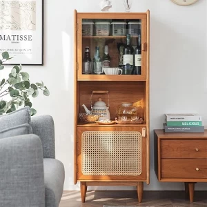 Natural Wood Storage Cabinet 130x50x40 cm with Rattan | Revvvd Factory