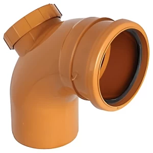 كوع UPVC زاوية °87.5 بسدة فحص مقاس 82 مم، طول 168 مم، لون برتقالي | Cosmoplast