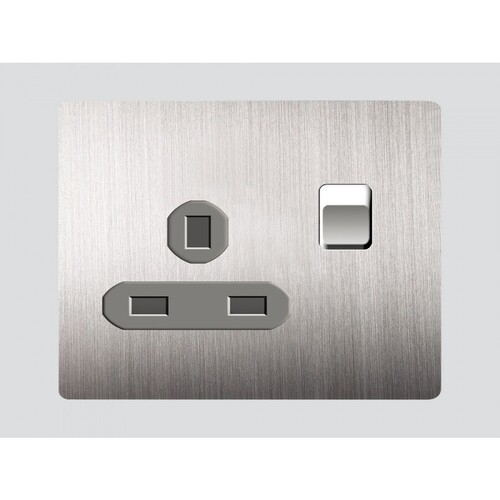 Single English Socket 13 Amp 7×7 cm Silver Steel | Art DNA