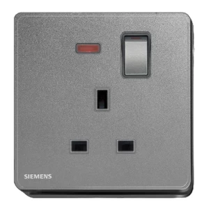 فيش مفرد 13 امبير مع مفتاح تشغيل ومؤشر ضوئي نيون 86×86 مم، رمادي داكن | Siemens (Delta Arina)
