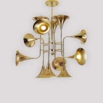 Pendant Chandelier, Gold Color, Size 100x600 cm, Cable Length 2 m, 12 Bulbs