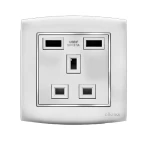 فيش شاحن USB مزدوج 13 أمبير  الفنار موديل أمنية المقاس  7x7 اللون فضى بحلقة كروم