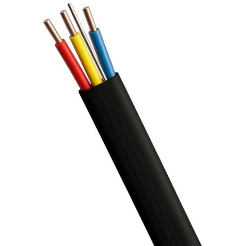 1.5 sq mm Three Core and Earth Flat Electric Cable, Solid Copper, 300/500 volts, PVC 85°C, Black Sheath, 50 M Length | Saudi Cable Company