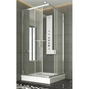 شاور بوكس زجاج مع قاعدة مربعة مقاس 100×100 سم، زجاج شفاف | شركة ابيات