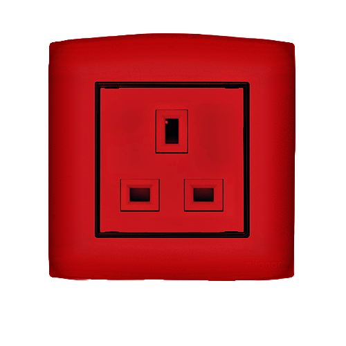 Electrical Switch Socket 1g 13 Amp Omnia 7x7 cm Red with Black Ring | Al Fanar