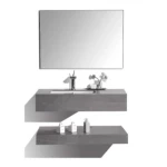 Gray White Artificial Marble Bathroom Sink Ceramic Two Basins With LED Mirrors, Size 100 cm
