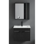 Ceramic Single Basin Washbasin With Wooden Cabinet Size 80 cm and Mirror With Pharmacy, Dark Gray Color  