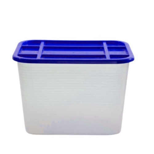 HDPE Plastic Storage Container Grid 44×32×52 cm, 35L White with Blue Lid | AL-FURIDI FACTORY FOR PLASTIC INDUSTRIES