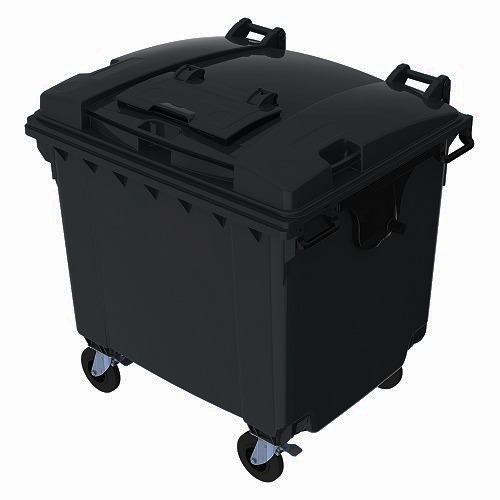 Plastic Waste Container Double Lid 1100L, 1.07x1.37x1.33 m, Black | Modern bin
