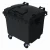 Plastic waste container with double lid, black color, capacity 1100 liters, length 1.07 meters, width 1.37 meters, height 1.33 meters