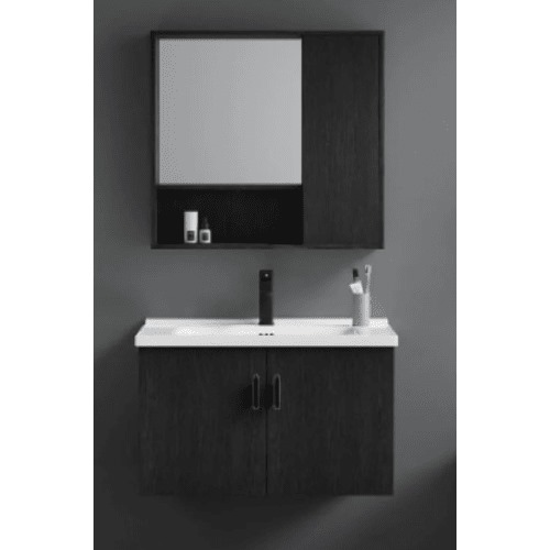 Hand Washbasin 80 cm Dark Grey with Wooden Cabinet and Pharmacy Mirror | Al Muhaidib Sanitary and Ceramic